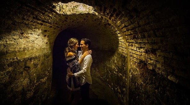 Engagement session at St. Cristobal Castle tunnel
