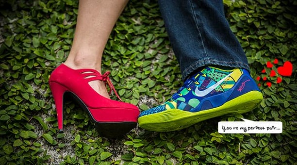 Men's shoe and women heel kissing