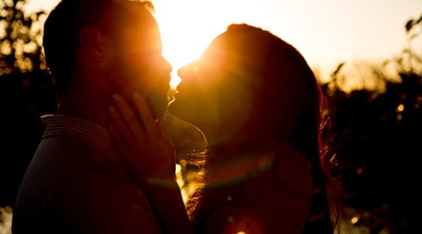 Kiss under the sunset and backlight in Everglades