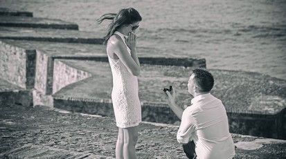 Surprise proposal at St. Cristobal Castle in Old San Juan, Puerto Rico