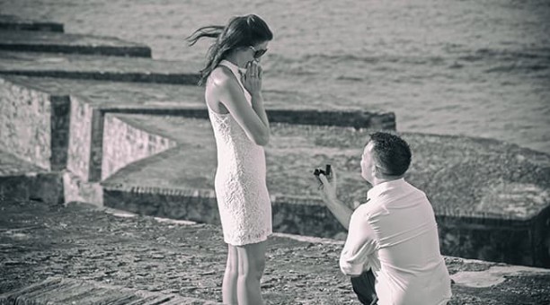 Surprise proposal at St. Cristobal Castle in Old San Juan, Puerto Rico