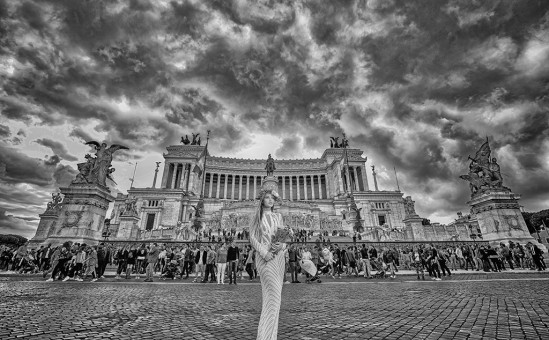 Bride in the street at Piazza Venezia Rome Italy
