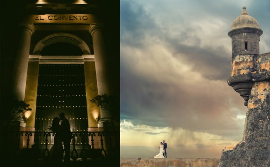 Kiss and wedding couple at El Convento Hotel and El Morro San Juan Puerto Rico
