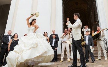 Mariachi with Bride and Groom at San Juan Bautista Cathedral