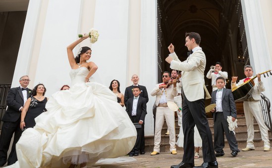 Mariachi with Bride and Groom at San Juan Bautista Cathedral