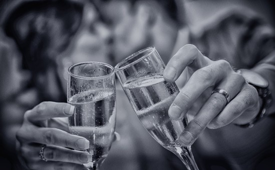 Wedding Toast during reception in Black and White