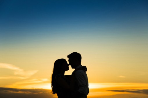 Couple during sunset at Old San Juan Gate, Puerto Rico