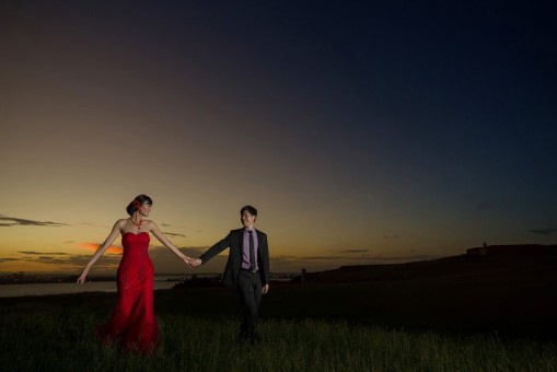 Engagement session during sunset at El Morro Castle in Old San Juan, Puerto Rico