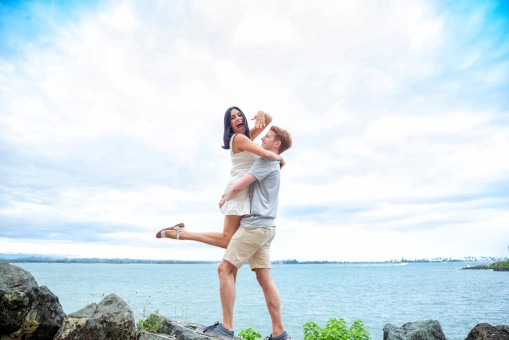 Surprise proposal at Old San Juan bay, Puerto Rico