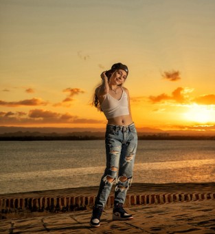 Quinceanera during sunset in Old San Juan